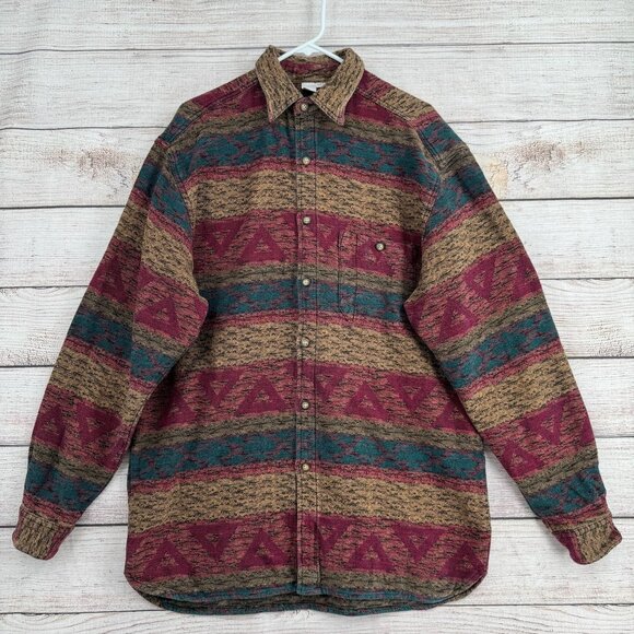 The Territory Ahead Southwest Knit Flannel Shirt Mens Size Large Beige/Green/Red - Picture 1 of 12